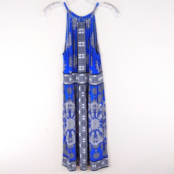 Blue Silver Print Summer Midi Dress - E19